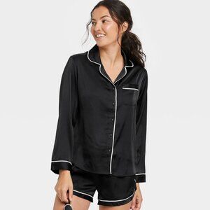 Stars Above Black Satin Pajama Set